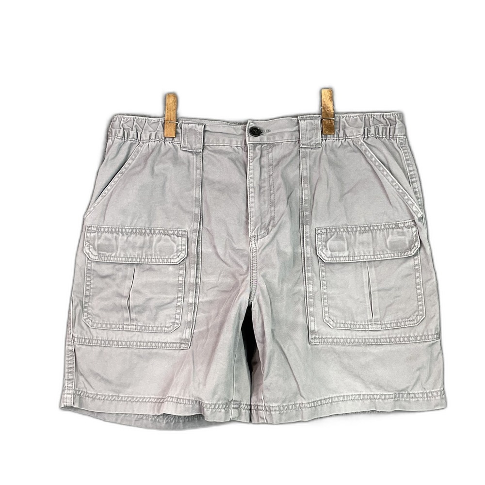 Croft & Barrow Cargo Shorts Mens 36 Gray Elastic Waist Utility Pockets Workwear